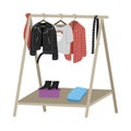 Rail and hangers for feminine rock style clothing, footwear and accessories