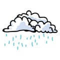 Hand Drawn Rain Cloud Cluster with Raindrops Illustration. Concept of Overcast Weather Forecast. Rainy Simple Icon Motif