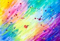 Hand drawn rainbow background with watercolor stains colours yellow pink green blue violet red. Bright watercolour Royalty Free Stock Photo