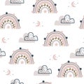Hand drawn rainbow and clouds in boho style Royalty Free Stock Photo