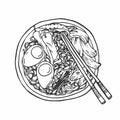 Hand drawn ramen Japan noodle soup. Line doodle sketch Royalty Free Stock Photo