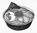 Hand drawn ramen Japanese dish