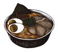 Hand drawn ramen Japanese dish