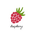 Hand drawn raspberry logo. Berry icon and raspberry inscription. Vector illustration