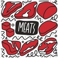 hand drawn raw meat doodle set Royalty Free Stock Photo