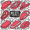 hand drawn raw meat doodle set Royalty Free Stock Photo