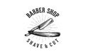 hand drawn razor blade, vintage barber shop hipster logo inspiration isolated on white background.