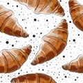 Hand drawn realistic croissant seamless pattern on white background. Vector