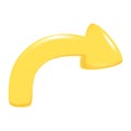 Hand drawn realistic yellow 3d arrow. Shape of pointing round right 3d icon. Design of realistic arrow sign. Abstract vector
