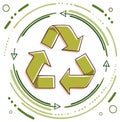 Hand drawn recycling symbol with arrows in a circular composition on white background Royalty Free Stock Photo