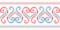 Hand-Drawn Red, Blue, White Heart Shape Traditional Ikat Vector Seamless Pattern Horizontal Border