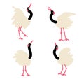 Hand drawn red crowned cranes collection. Perfect for T-shirt, poster, stickers and print. Doodle vector illustration