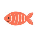 Hand drawn Red Fish on white background. Sea animal. Ocean vibes. Element of sea life in doodle cartoon. Vector