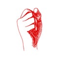 Hand drawn red fist isolated on white background. Vector illustration. Drawing logo, icon, symbol Royalty Free Stock Photo