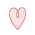 Hand drawn red hatched heart on white background. Scribble heart. Love concept for Valentine's Day