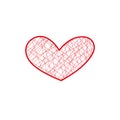 Hand drawn red hatched heart on white background. Scribble heart. Love concept for Valentine's Day