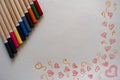 Hand Drawn Red Heart Photograph Row of Multicolored Pencils on White Background Royalty Free Stock Photo