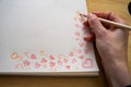 Hand Drawn Red Heart Photograph Row of Multicolored Pencils on White Background Royalty Free Stock Photo