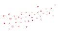 Hand drawn red hearts scattered on white background.