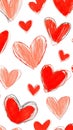 Hand drawn red hearts seamless pattern background Royalty Free Stock Photo