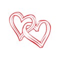 Hand Drawn Red Hearts Tied Together Vector Illustration Royalty Free Stock Photo