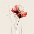 Hand Drawn Red Poppy Flowers: Painterly Lines And Graceful Curves