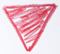 Hand drawn red triangle with wax crayon on white background Royalty Free Stock Photo