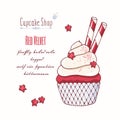 Hand drawn red velvet cupcake with doodle buttercream for pastry shop menu