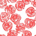 hand drawn red watercolor roses and cute little flowers seamless pattern. vector illustration. Royalty Free Stock Photo