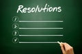 Hand drawn RESOLUTIONS blank list concept on blackboard Royalty Free Stock Photo