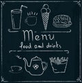 Hand drawn restaurant menu design on blackboard Royalty Free Stock Photo