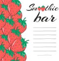 Hand drawn restaurant menu elements. Smoothie bar with strawberry. Healthy vegetarian drink. Vector