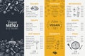 Hand drawn restaurant menu. Food cooking vintage template, doodle breakfast and diner cafe flyer. Vector menu card Royalty Free Stock Photo