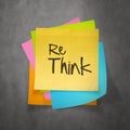 Hand drawn RETHINK word paper sticky note