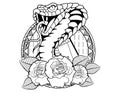 cobra tattoo sketch with roses and leafes vintage neo traditional tattoo sketch Royalty Free Stock Photo