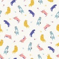 Hand-drawn retro cats with a skein illustration motif seamless repeat pattern