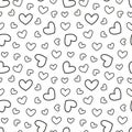 Hand drawn retro hearts seamless pattern.Scribble black hearts. Love concept for Valentine`s Day