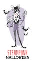 Hand drawn Retro illustration Halloween Character. Creative Cartoon art work. Actual vector drawing Holiday People. Artistic isola