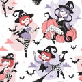 Hand drawn Retro illustration Halloween Characters. Creative Cartoon art work. Actual drawing Holiday People. Artistic isol