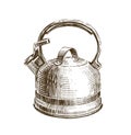 Hand-drawn retro kettle. Teapot sketch vector illustration