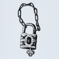 Hand drawn retro key lock and chain Royalty Free Stock Photo
