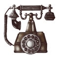 Hand drawn retro line telephone