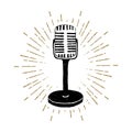 Hand drawn retro microphone vector illustration. Royalty Free Stock Photo