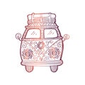 Hand drawn retro mini van Royalty Free Stock Photo