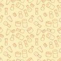 Hand drawn retro style cosmetic jars seamless pattern. Perfect for scrapbooking, poster, textile and prints.