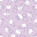 Hand drawn retro style cosmetic jars seamless pattern. Perfect for scrapbooking, poster, textile and prints.