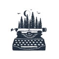 Hand drawn retro typewriter vector illustration.