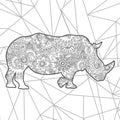 hand drawn rhino doodle animal paisley adult stress release coloring page zentangle