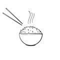 Hand drawn Rice in a bowl with chopstick for restaurant in doodle style vector