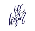 Hand drawn He is Risen Easter Calligraphy lettering Vector text. Christ illustration Greeting Card. Typographical phrase Royalty Free Stock Photo